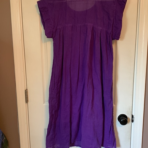 Mexican boho embroidered purple cotton midi dress - Picture 4 of 6